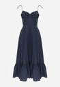 Granatowa Bawełniana Sukienka o Rozkloszowanym Kroju na Wiązanych Ramiączkach Milalisa
