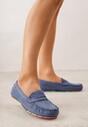 Niebieskie Ażurowe Mokasyny ze Skórzaną Wkładką Ozdobione Przeszyciami Sylilise