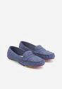 Niebieskie Ażurowe Mokasyny ze Skórzaną Wkładką Ozdobione Przeszyciami Sylilise