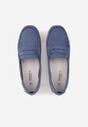 Niebieskie Ażurowe Mokasyny ze Skórzaną Wkładką Ozdobione Przeszyciami Sylilise