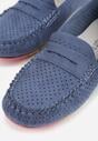 Niebieskie Ażurowe Mokasyny ze Skórzaną Wkładką Ozdobione Przeszyciami Sylilise