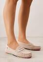 Beżowe Ażurowe Mokasyny ze Skórzaną Wkładką Ozdobione Przeszyciami Sylilise