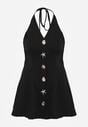 Czarna Sukienka Taliowana Wiązana na Szyi z Ozdobnymi Guzikami Cilamene