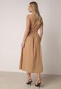 Beżowa Koszulowa Sukienka Bez Rękawów z Wiskozy i Bawełny z Paskiem Suranon