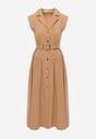 Beżowa Koszulowa Sukienka Bez Rękawów z Wiskozy i Bawełny z Paskiem Suranon