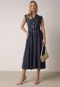 Granatowa Koszulowa Sukienka Bez Rękawów z Wiskozy i Bawełny z Paskiem Suranon