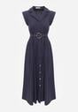 Granatowa Koszulowa Sukienka Bez Rękawów z Wiskozy i Bawełny z Paskiem Suranon