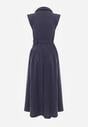 Granatowa Koszulowa Sukienka Bez Rękawów z Wiskozy i Bawełny z Paskiem Suranon