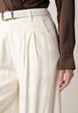 Białe Szerokie Spodnie Wiskozowe w Garniturowym Stylu z Paskiem Qera