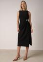 Czarna Sukienka z Wiskozą z Metaliczną Aplikacją i Rozcięciem na Nogę Aeradina