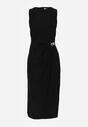 Czarna Sukienka z Wiskozą z Metaliczną Aplikacją i Rozcięciem na Nogę Aeradina