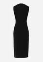 Czarna Sukienka z Wiskozą z Metaliczną Aplikacją i Rozcięciem na Nogę Aeradina