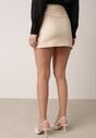 Beżowa Ołówkowa Spódnica z Bawełną z Paskiem i Podszewką Typu Szorty Vikisola