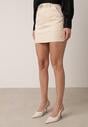Beżowa Ołówkowa Spódnica z Bawełną z Paskiem i Podszewką Typu Szorty Vikisola