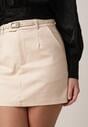 Beżowa Ołówkowa Spódnica z Bawełną z Paskiem i Podszewką Typu Szorty Vikisola