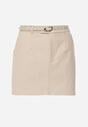 Beżowa Ołówkowa Spódnica z Bawełną z Paskiem i Podszewką Typu Szorty Vikisola