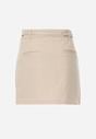 Beżowa Ołówkowa Spódnica z Bawełną z Paskiem i Podszewką Typu Szorty Vikisola