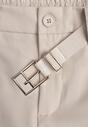 Beżowe Eleganckie Spodnie Cygaretki z Wysokim Stanem i Paskiem z Klamerką Diminas