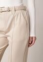 Beżowe Eleganckie Spodnie Cygaretki z Wysokim Stanem i Paskiem z Klamerką Diminas