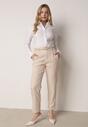 Beżowe Spodnie Typu Cygaretki z Wysokim Stanem Paskiem i Klamrą Półksiężycem Vikirae