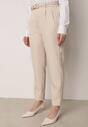 Beżowe Spodnie Typu Cygaretki z Wysokim Stanem Paskiem i Klamrą Półksiężycem Vikirae