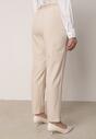 Beżowe Spodnie Typu Cygaretki z Wysokim Stanem Paskiem i Klamrą Półksiężycem Vikirae