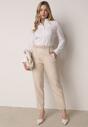 Beżowe Spodnie Typu Cygaretki z Wysokim Stanem Paskiem i Klamrą Półksiężycem Vikirae