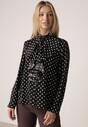 Czarna Wiskozowa Koszula w Kropki ze Stójką z Ozdobnymi Falbanami Isamene