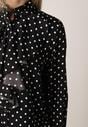 Czarna Wiskozowa Koszula w Kropki ze Stójką z Ozdobnymi Falbanami Isamene