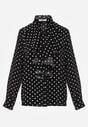Czarna Wiskozowa Koszula w Kropki ze Stójką z Ozdobnymi Falbanami Isamene