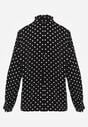 Czarna Wiskozowa Koszula w Kropki ze Stójką z Ozdobnymi Falbanami Isamene