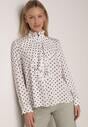 Biała Wiskozowa Koszula w Kropki ze Stójką z Ozdobnymi Falbanami Isamene