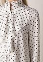 Biała Wiskozowa Koszula w Kropki ze Stójką z Ozdobnymi Falbanami Isamene