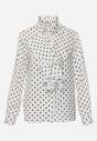 Biała Wiskozowa Koszula w Kropki ze Stójką z Ozdobnymi Falbanami Isamene