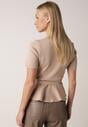 Beżowa Bluzka Dzianinowa z Baskinką i Paskiem Lyvara