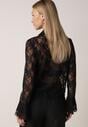 Czarna Koszula Koronkowa z Wiskozy z Bawełną Ozdobiona Falbanami Hermerine