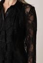 Czarna Koszula Koronkowa z Wiskozy z Bawełną Ozdobiona Falbanami Hermerine