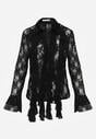 Czarna Koszula Koronkowa z Wiskozy z Bawełną Ozdobiona Falbanami Hermerine