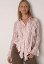 Różowa Koszula Koronkowa z Wiskozy z Bawełną Ozdobiona Falbanami Hermerine