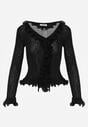Czarna Prążkowana Bluzka z Wiskozą Ozdobiona Falbanami Pronasia