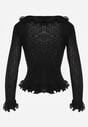 Czarna Prążkowana Bluzka z Wiskozą Ozdobiona Falbanami Pronasia