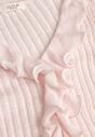 Różowa Prążkowana Bluzka z Wiskozą Ozdobiona Falbanami Pronasia