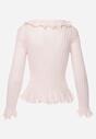 Różowa Prążkowana Bluzka z Wiskozą Ozdobiona Falbanami Pronasia