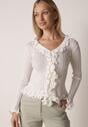 Biała Prążkowana Bluzka z Wiskozą Ozdobiona Falbanami Pronasia