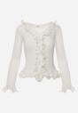 Biała Prążkowana Bluzka z Wiskozą Ozdobiona Falbanami Pronasia