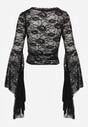 Czarna Koronkowa Bluzka z Rozkloszowanymi Długimi Rękawami Ablea