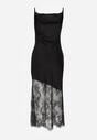 Czarna Koktajlowa Sukienka z Satyny Ozdobiona Koronką Palinca