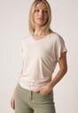 Beżowy T-shirt z Wiskozy z Trójkątnym Dekoltem Achiore