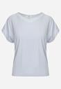 Niebieski T-shirt z Wiskozy z Trójkątnym Dekoltem Achiore