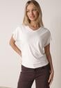 Biały T-shirt z Wiskozy z Trójkątnym Dekoltem Achiore